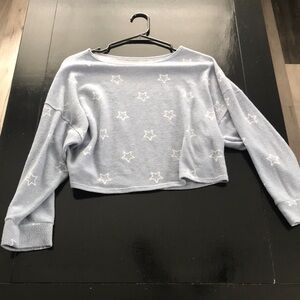 Cropped Light Blue Star-Print Women's Sweatshirt
